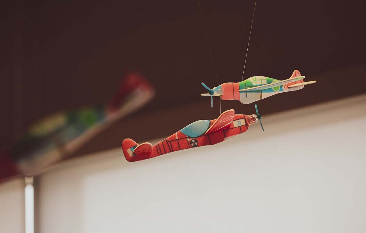 Red and green plane toys